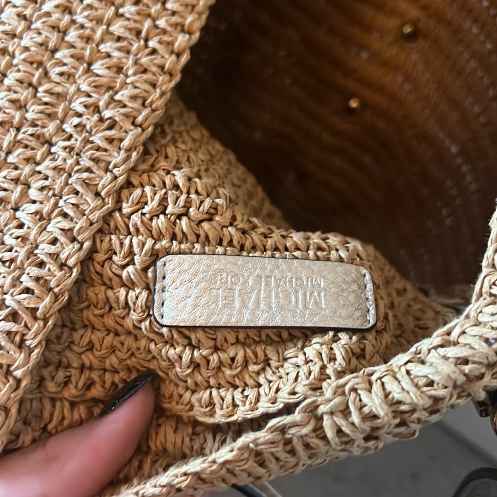 Michael Kors Large Studded Straw Shopper Tote Beach Bag Shoulder Bag Rattan Bag - Picture 6 of 6